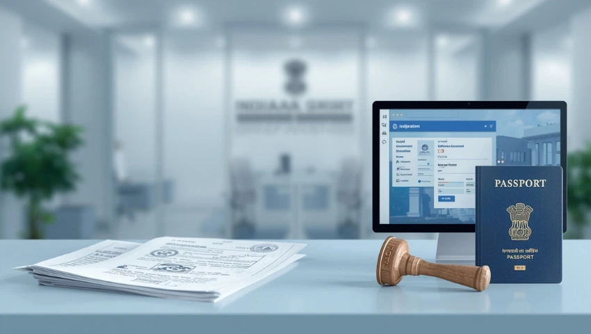 Passport, documents, stamp, and online attestation portal